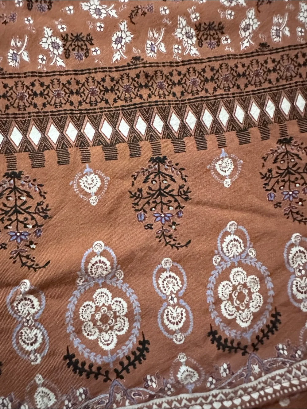 Boho Floral Smocked Maxi Dress XL Off Shoulder Puff Sleeve Peasant Cottagecore - Picture 8 of 8
